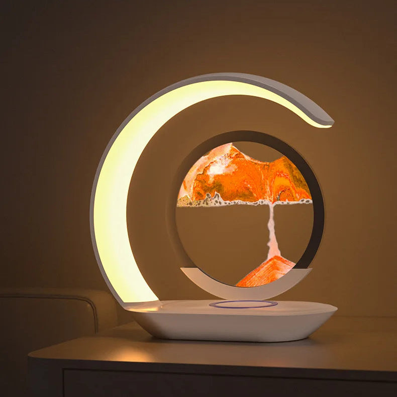 3D Quicksand Desk Lamp — LED Night Light with Wireless Charging & USB Power | Atmosphere Hourglass Art Décor