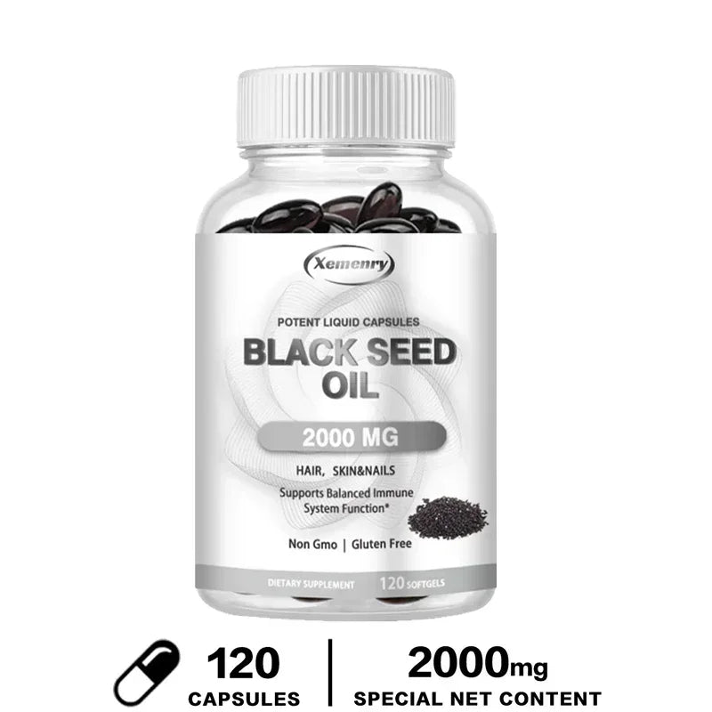 Black Seed Oil 2000 mg Capsules — Nourish Hair Growth, Skin & Nails, Support Immunity & Daily Vitality (60 / 120 Capsules)