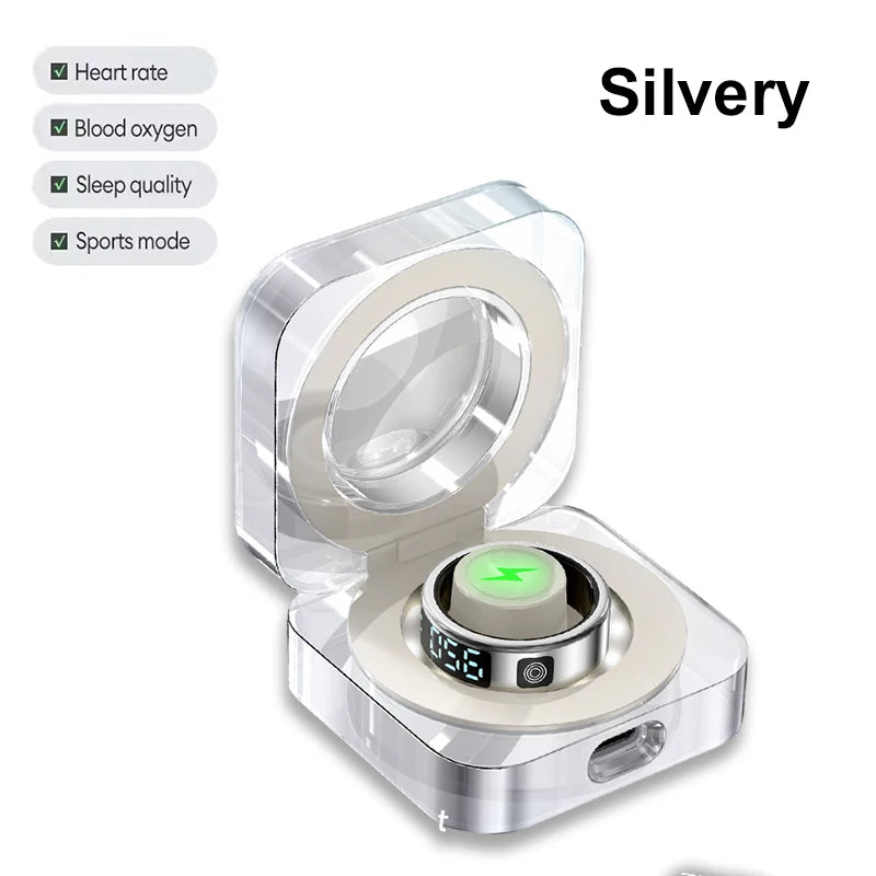 FIDI SR08 Smart Ring — LED Display Wellness Tracker with Sleep, Heart Rate & Sports Modes (Stainless Steel, 3ATM Waterproof)