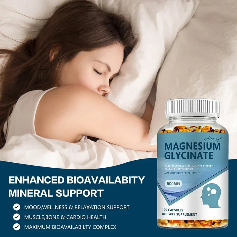 Magnesium Glycinate Capsules — Nervous System, Mood & Sleep Quality Support with Muscle & Heart Wellness (Unisex, US Origin)