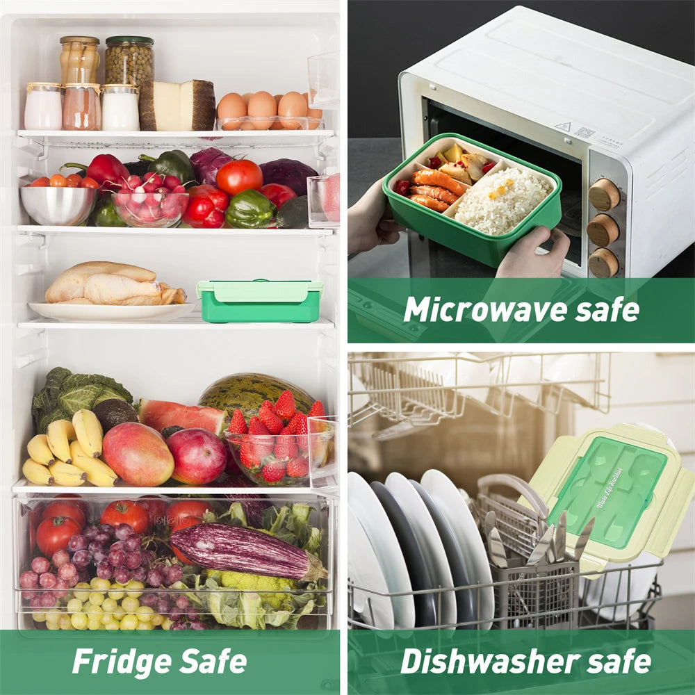 3-Compartment Microwave Lunch Box with Utensils