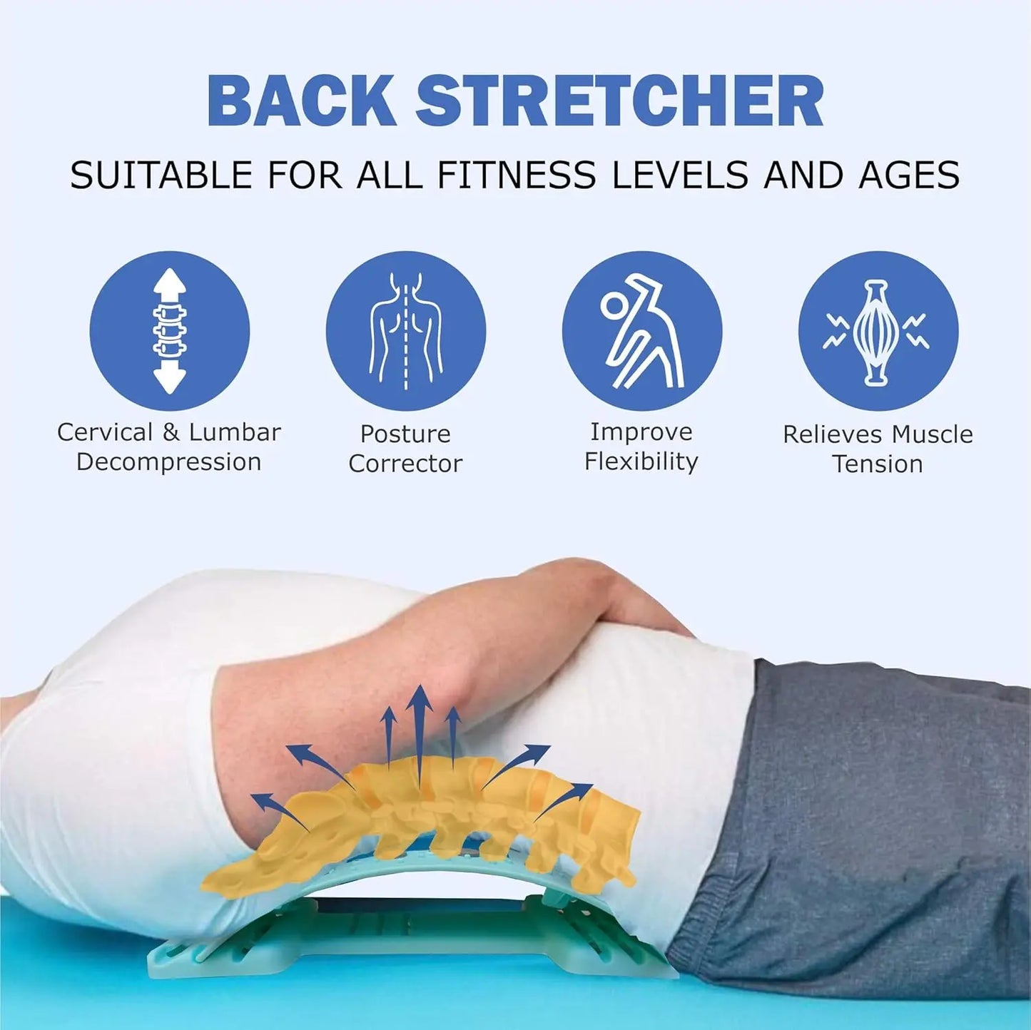 Adjustable Back & Spine Stretcher — Multi-Level Lumbar and Cervical Support Massager for Posture Alignment, Tension Relief & Fitness Recovery