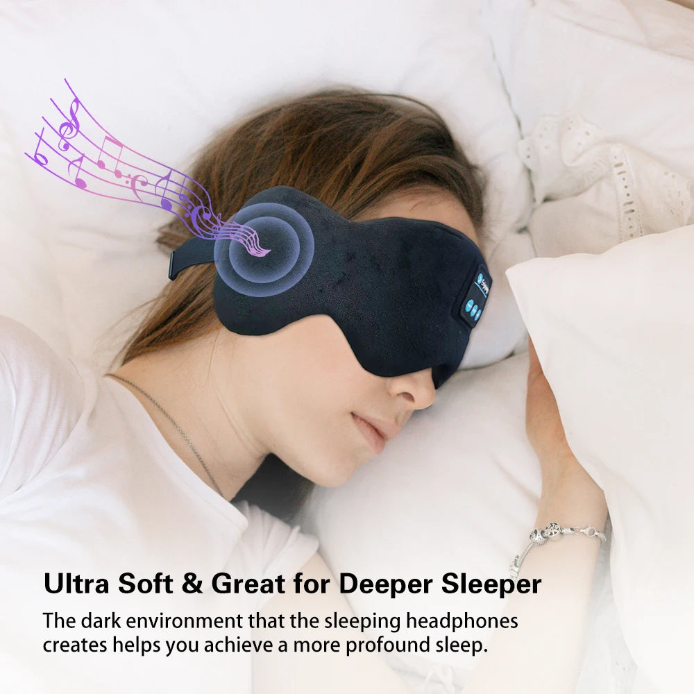 Bluetooth 5.3 Sleep Mask with Wireless Headphones — Light-Blocking Velvet Eye Shade with Built-In Music & Comfort Padding for Deep Relaxation (Caterpillar Model)