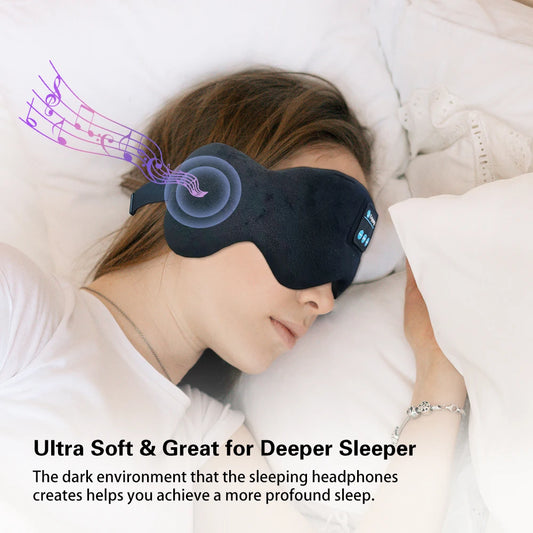 Bluetooth 5.3 Sleep Mask with Wireless Headphones — Light-Blocking Velvet Eye Shade with Built-In Music & Comfort Padding for Deep Relaxation (Caterpillar Model)