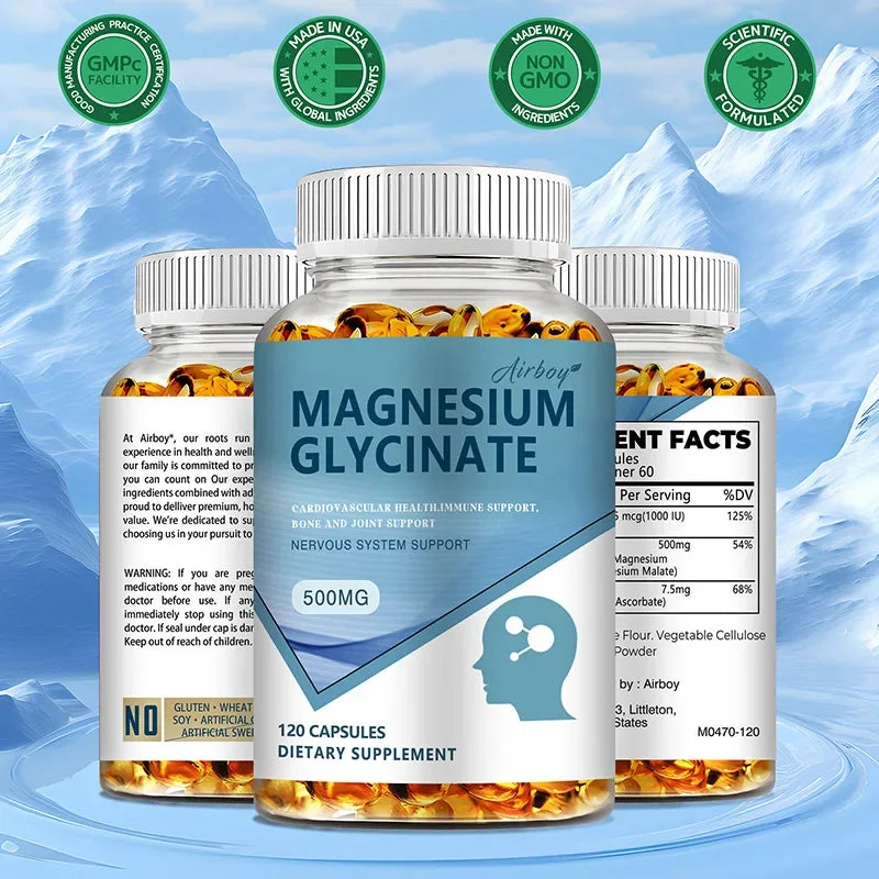 Magnesium Glycinate Capsules — Nervous System, Mood & Sleep Quality Support with Muscle & Heart Wellness (Unisex, US Origin)