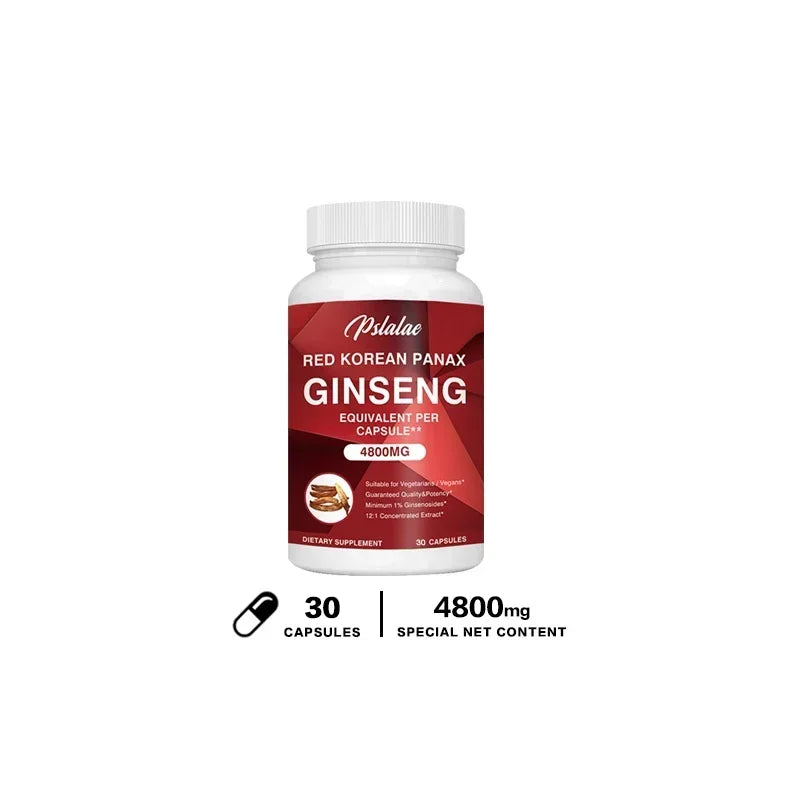 Premium Korean Red Ginseng Extract 4,800 mg — 120 Vegetarian Capsules (12:1 Concentrated, 2-Month Supply) Non-GMO, Non-GMO, Gluten-Free