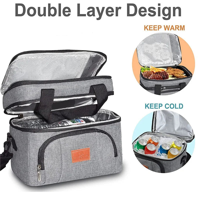 Double Layer Tote Cooler Lunch Bag with Shoulder Strap