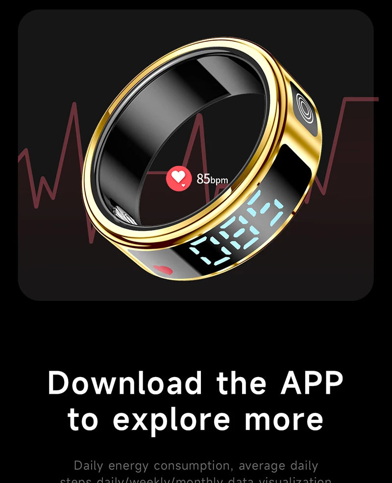 FIDI SR08 Smart Ring — LED Display Wellness Tracker with Sleep, Heart Rate & Sports Modes (Stainless Steel, 3ATM Waterproof)