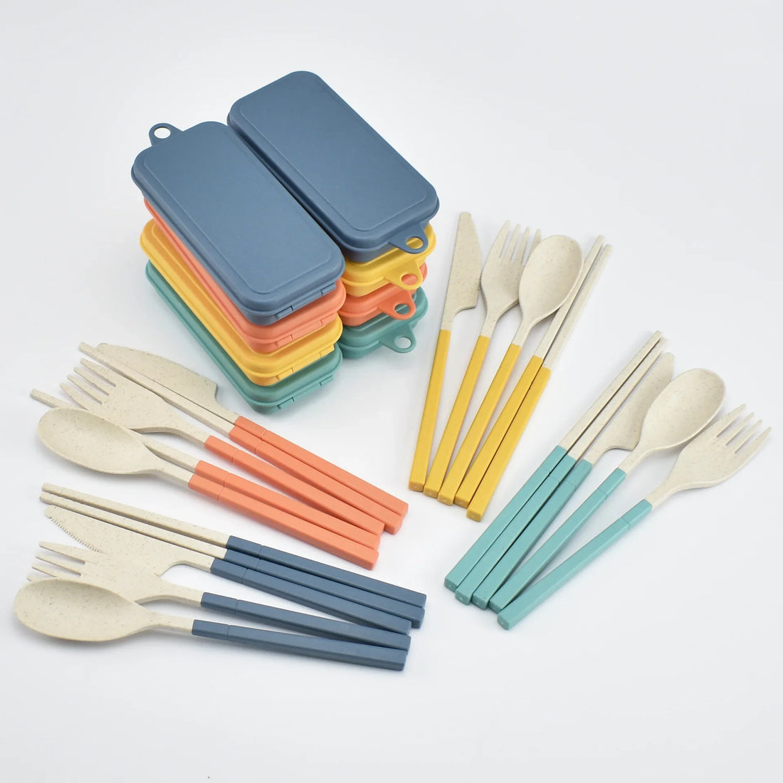 5pcs Portable Wheat Straw Cutlery Set with Carrying Box
