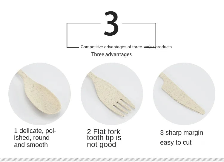 5pcs Portable Wheat Straw Cutlery Set with Carrying Box