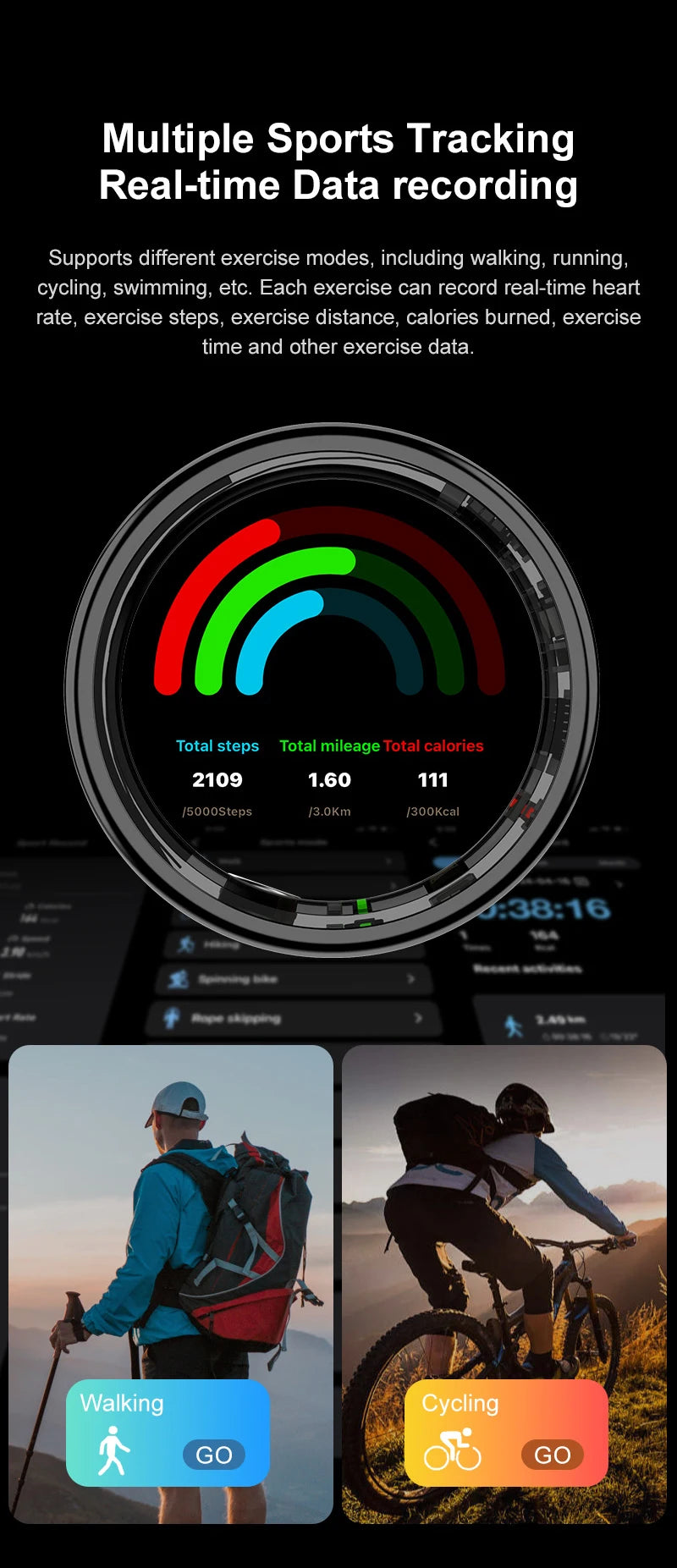 R11C Smart Ring — LED Display Wellness Tracker with Sleep, Heart Rate & Activity Monitoring (Stainless Steel, 1ATM Waterproof)