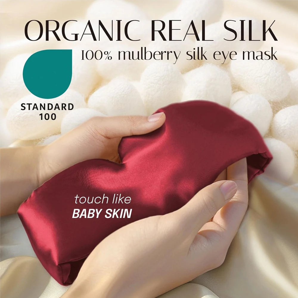 Mulberry Silk Sleep Mask — Pressureless Light-Blocking Eyeshade for Deep Sleep, Anti-Wrinkle Eye Care & Relaxation (Adjustable Wide Ear Cover Design)