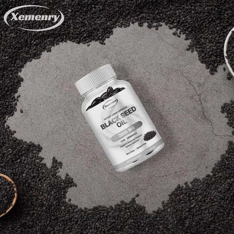 Black Seed Oil 2000 mg Capsules — Nourish Hair Growth, Skin & Nails, Support Immunity & Daily Vitality (60 / 120 Capsules)