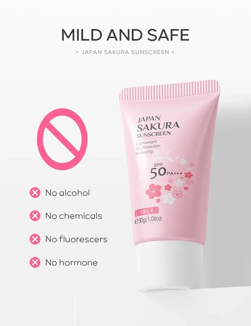 Laikou Sakura Whitening Cream — SPF 50 Sunscreen & Moisturizing Facial Protector (30 g)