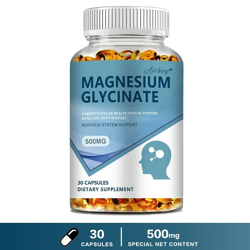 Magnesium Glycinate Capsules — Nervous System, Mood & Sleep Quality Support with Muscle & Heart Wellness (Unisex, US Origin)