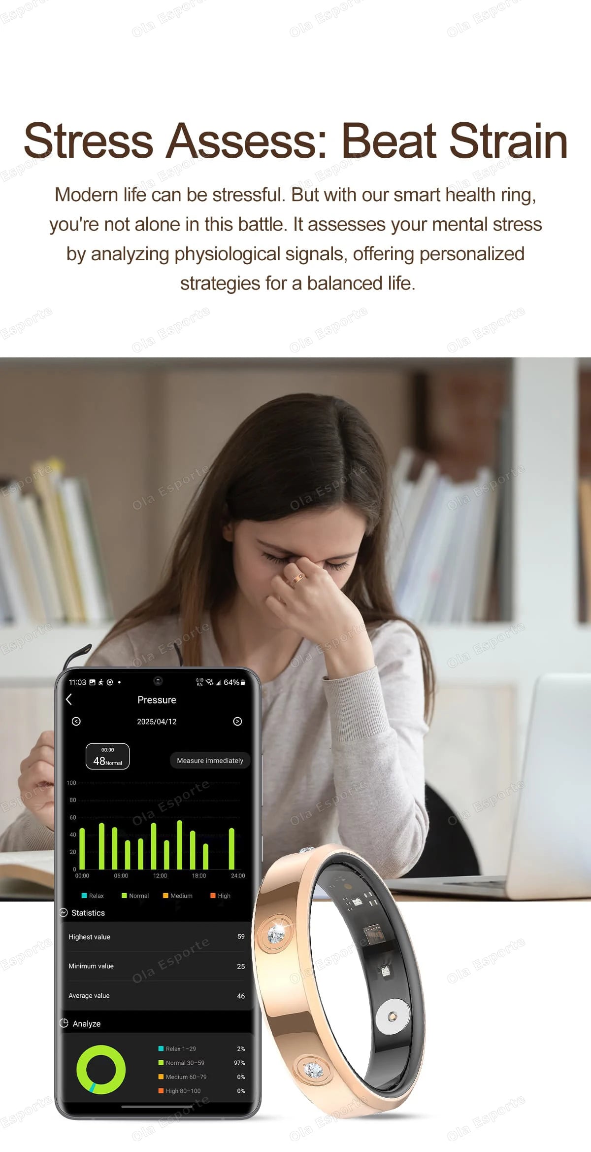 Fashion Smart Ring — Activity, Heart Rate & Sleep Wellness Tracker (5ATM Waterproof, Unisex, Android & iOS)