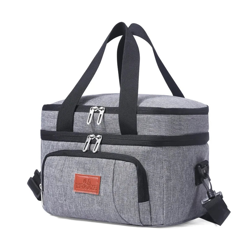 Double Layer Tote Cooler Lunch Bag with Shoulder Strap