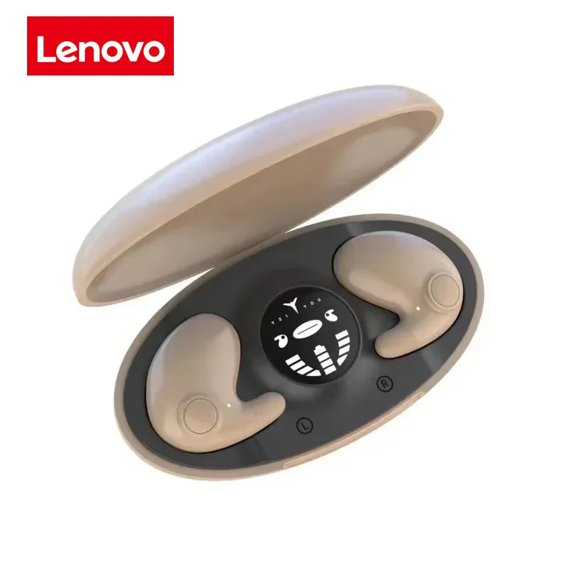 Lenovo Invisible Sleep Wireless Earbuds — Ultra-Compact Bluetooth 5.3 Headphones with Noise Reduction (Waterproof, Charging Case)