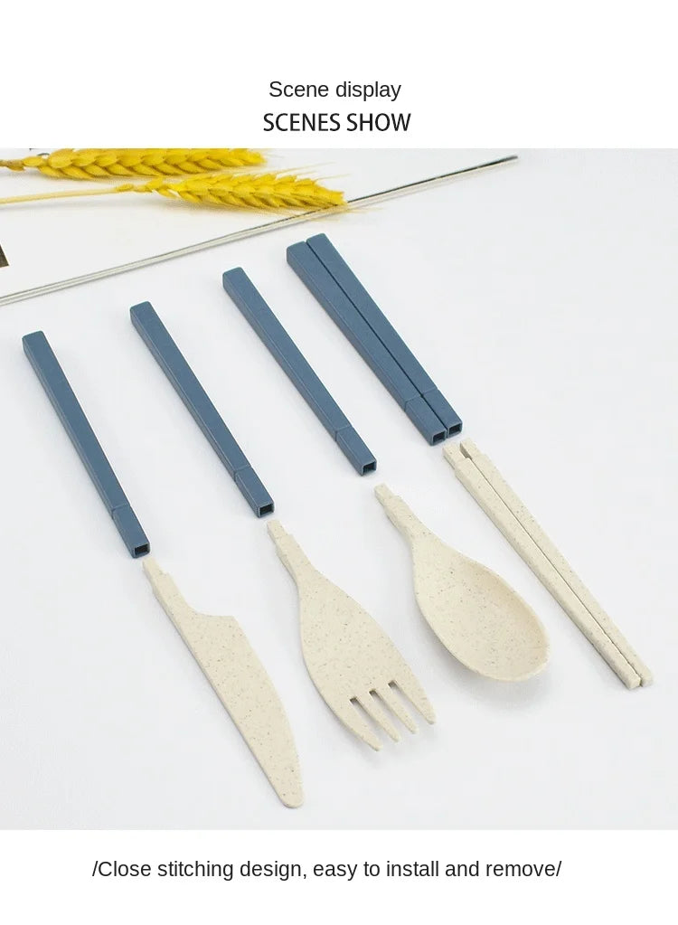 5pcs Portable Wheat Straw Cutlery Set with Carrying Box