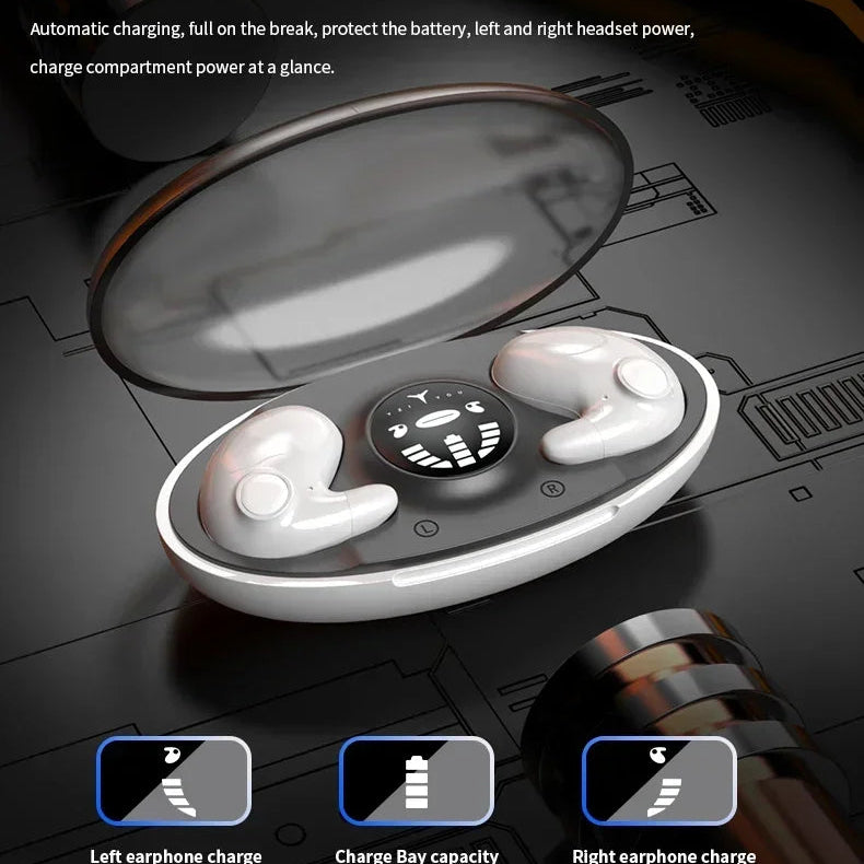 Lenovo Invisible Sleep Wireless Earbuds — Ultra-Compact Bluetooth 5.3 Headphones with Noise Reduction (Waterproof, Charging Case)