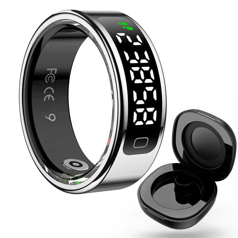 R11C Smart Ring — LED Display Wellness Tracker with Sleep, Heart Rate & Activity Monitoring (Stainless Steel, 1ATM Waterproof)