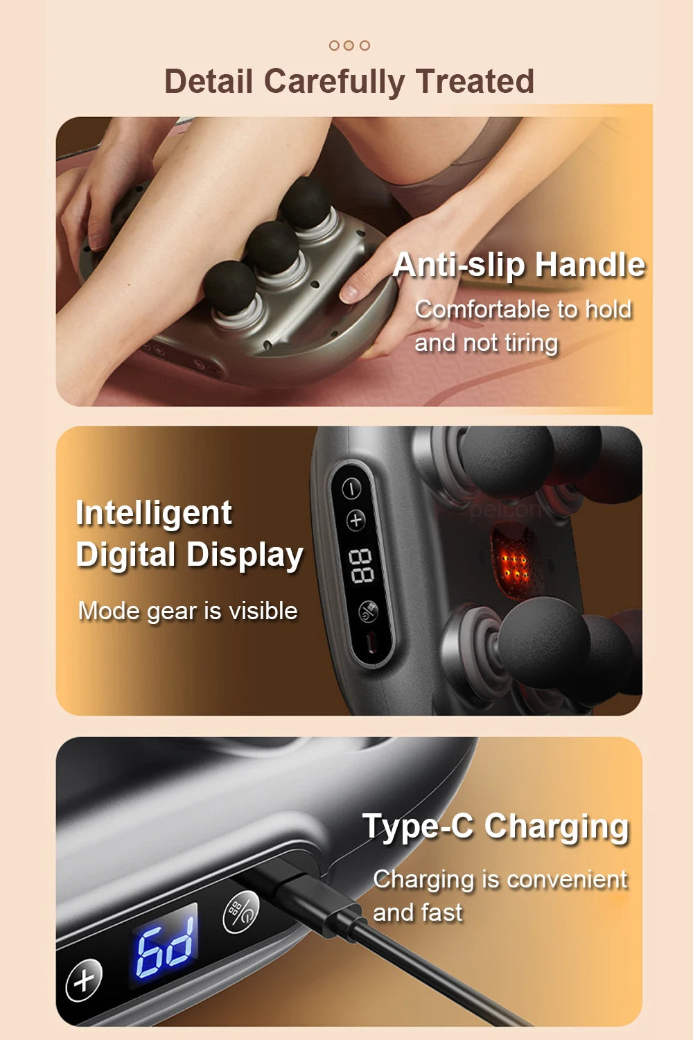 High-Frequency Fascia Massage Gun – 6 Heads