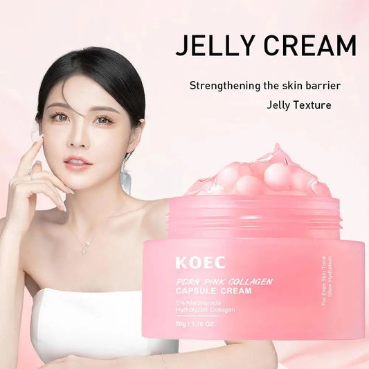 Pink Collagen Capsule Cream — 5% Niacinamide & Hydrolyzed Collagen Deep Hydrating Jelly Moisturizer (50 g)