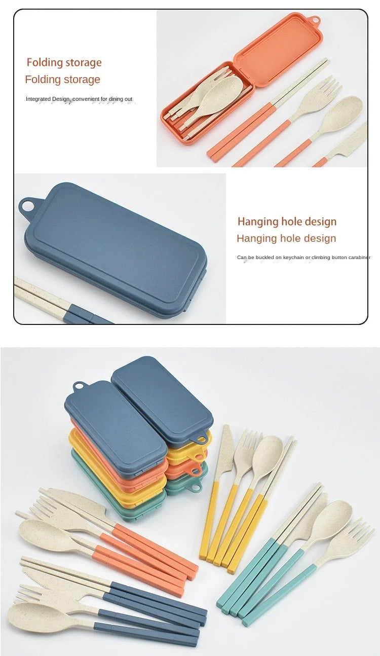 5pcs Portable Wheat Straw Cutlery Set with Carrying Box
