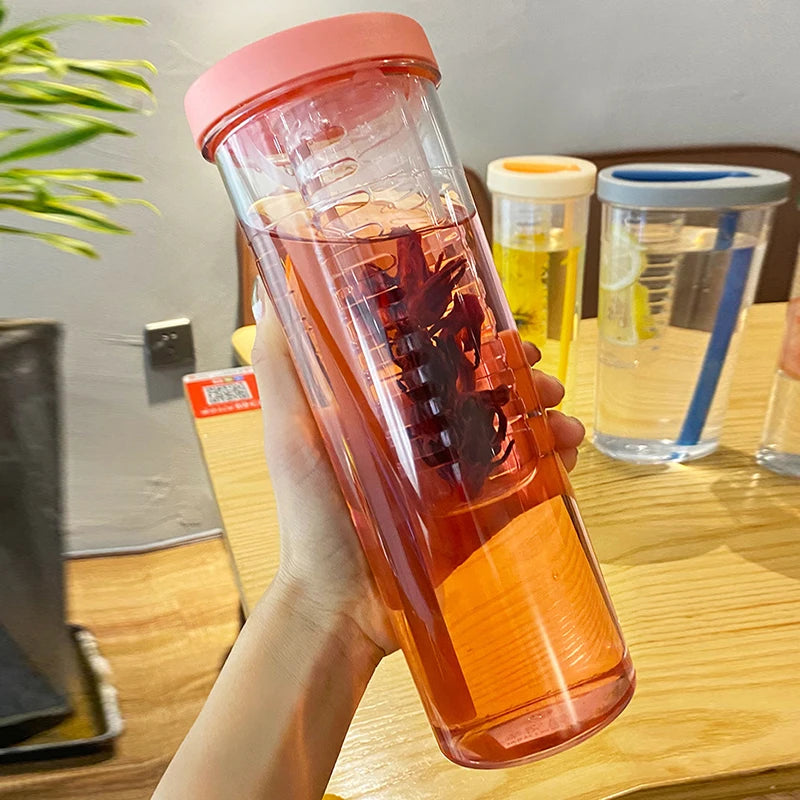 Portable Plastic Water Bottle with Fruit Infuser & Straw