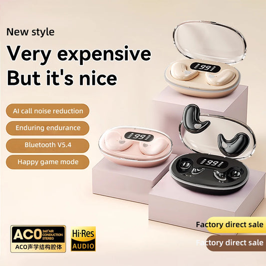 X55 Mini Wireless Bluetooth 5.3 Earbuds — Sport Ear Hooks, Active Noise Cancelling & HiFi Stereo (Charging Case Included)