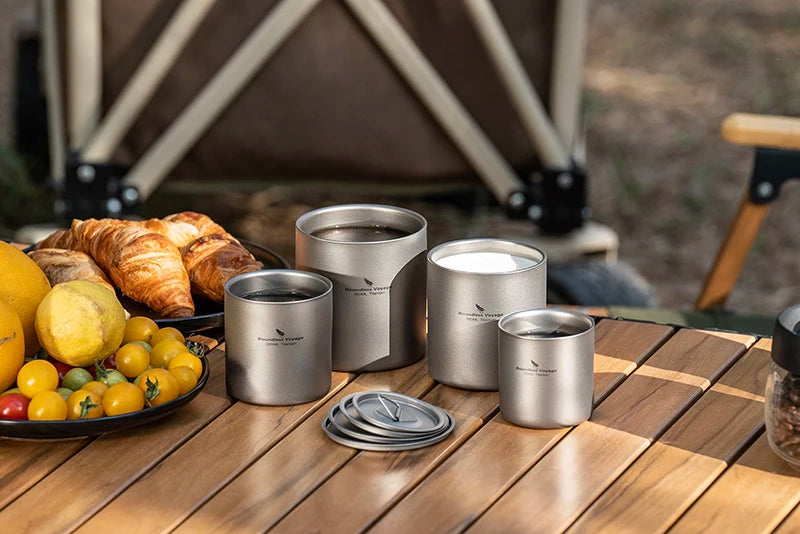 Boundless Voyage Titanium Mug — Double-Walled Anti-Scalding Stackable Cup for Outdoor Camping, Tea & Coffee (400 ml)