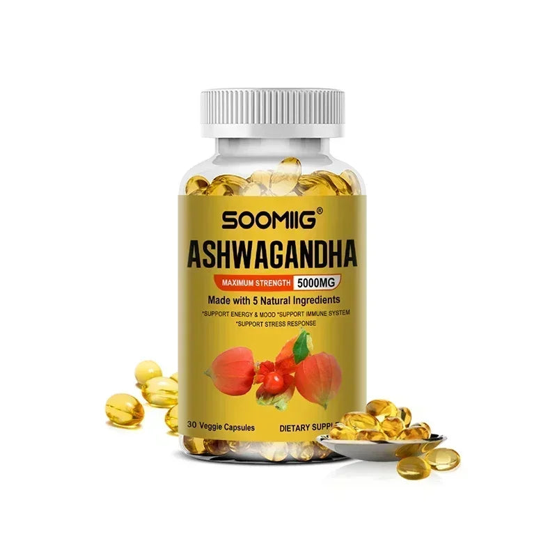 Ashwagandha Root Extract Capsules — Mood & Stress Support with Cognitive & Immune Wellness (5000 mg, Vegetarian, Unisex, US Origin)