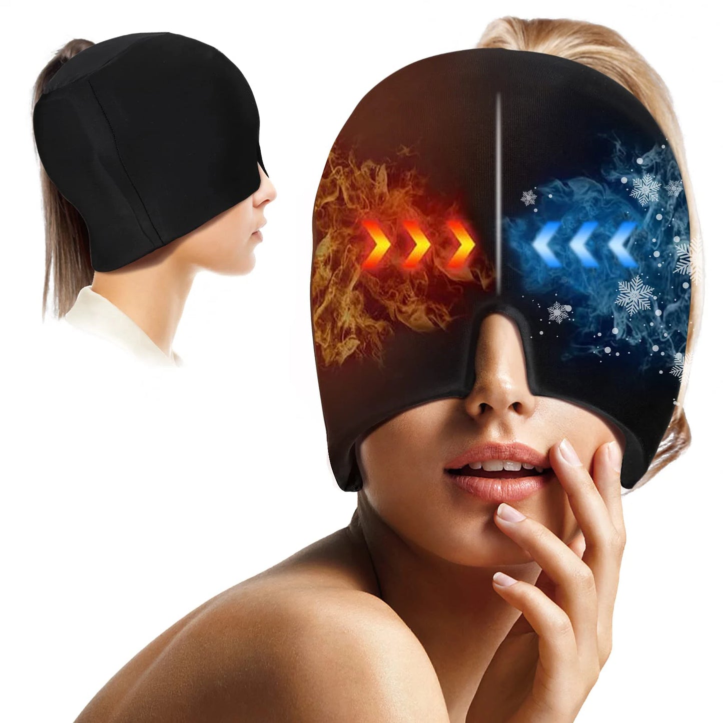 360° Gel Ice Migraine Relief Cap — Hot & Cold Therapy Head Wrap for Headache, Puffy Eyes, Sinus & Stress Relief (Reusable)