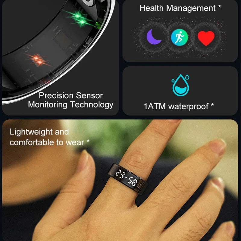 R11C Smart Ring — LED Display Wellness Tracker with Sleep, Heart Rate & Activity Monitoring (Stainless Steel, 1ATM Waterproof)