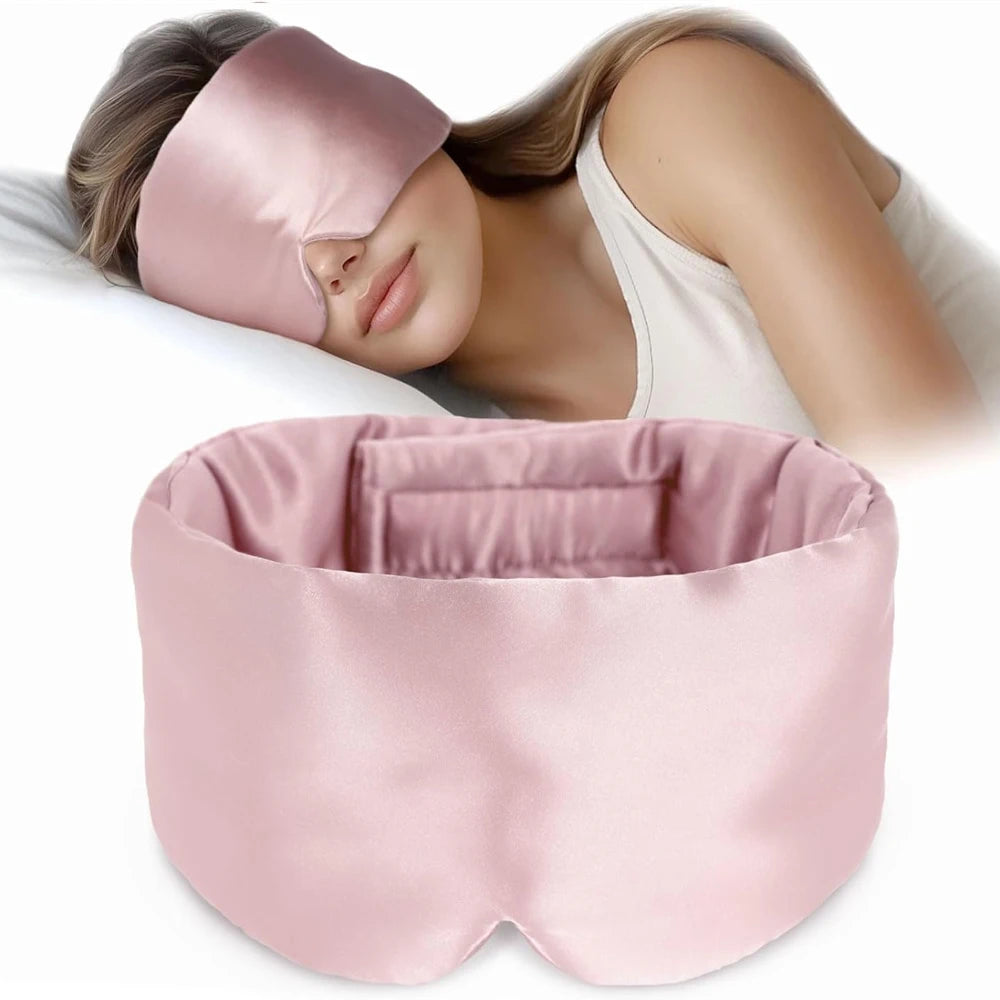 Mulberry Silk Sleep Mask — Pressureless Light-Blocking Eyeshade for Deep Sleep, Anti-Wrinkle Eye Care & Relaxation (Adjustable Wide Ear Cover Design)