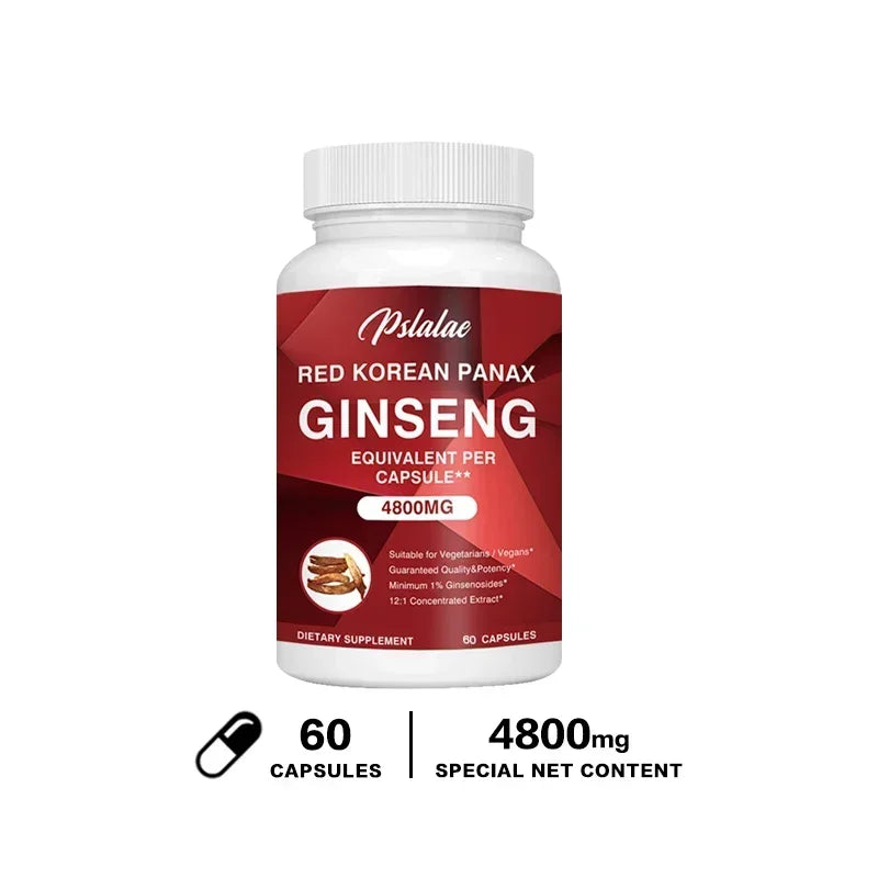 Premium Korean Red Ginseng Extract 4,800 mg — 120 Vegetarian Capsules (12:1 Concentrated, 2-Month Supply) Non-GMO, Non-GMO, Gluten-Free