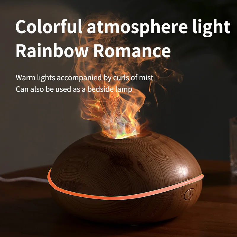 HLCOME Wood-Grain Ultrasonic Aroma Diffuser — 200 ml Essential Oil Humidifier with 7-Color LED Lights & Remote Control for Sleep and Stress Relief