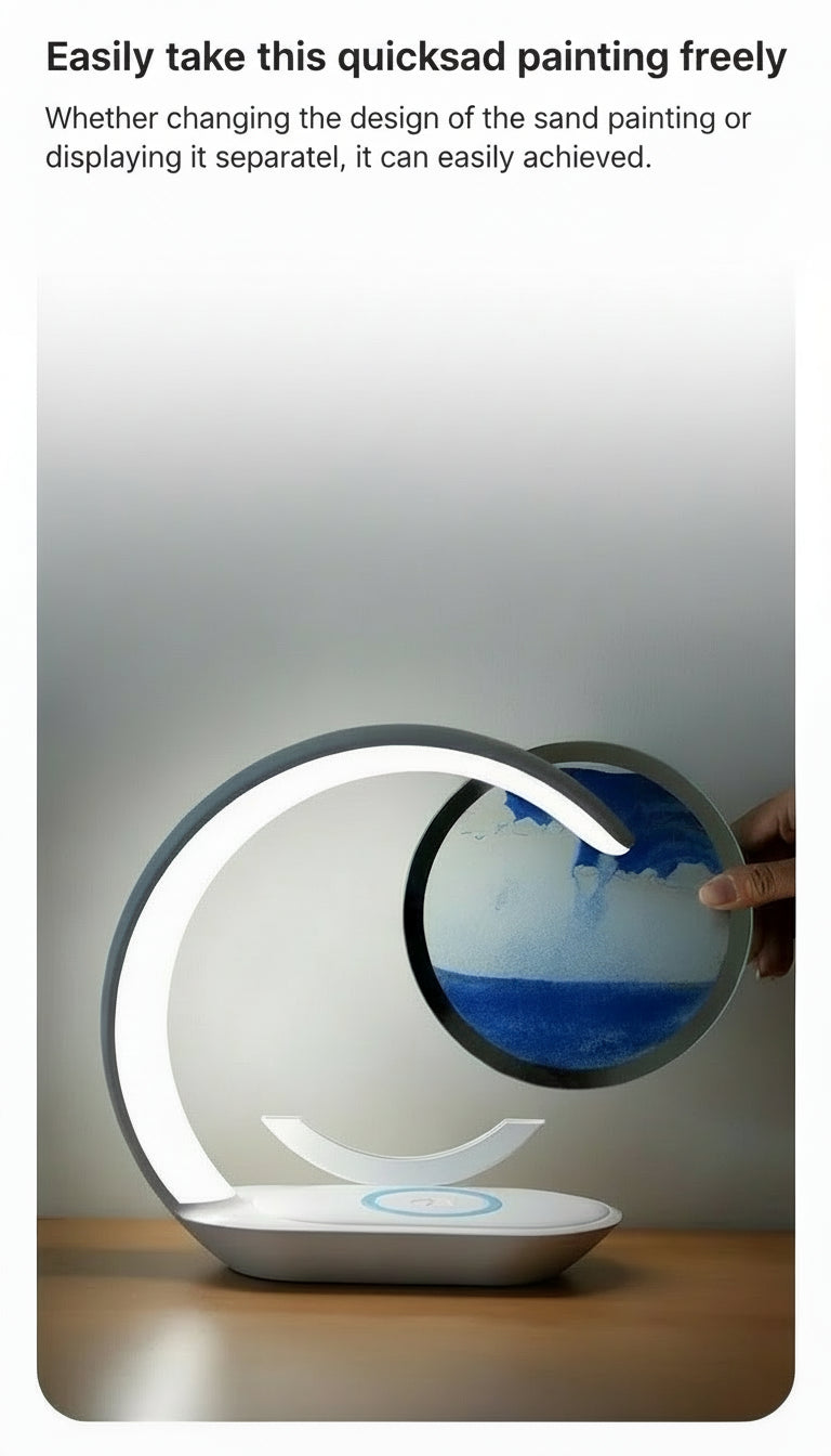 3D Quicksand Desk Lamp — LED Night Light with Wireless Charging & USB Power | Atmosphere Hourglass Art Décor