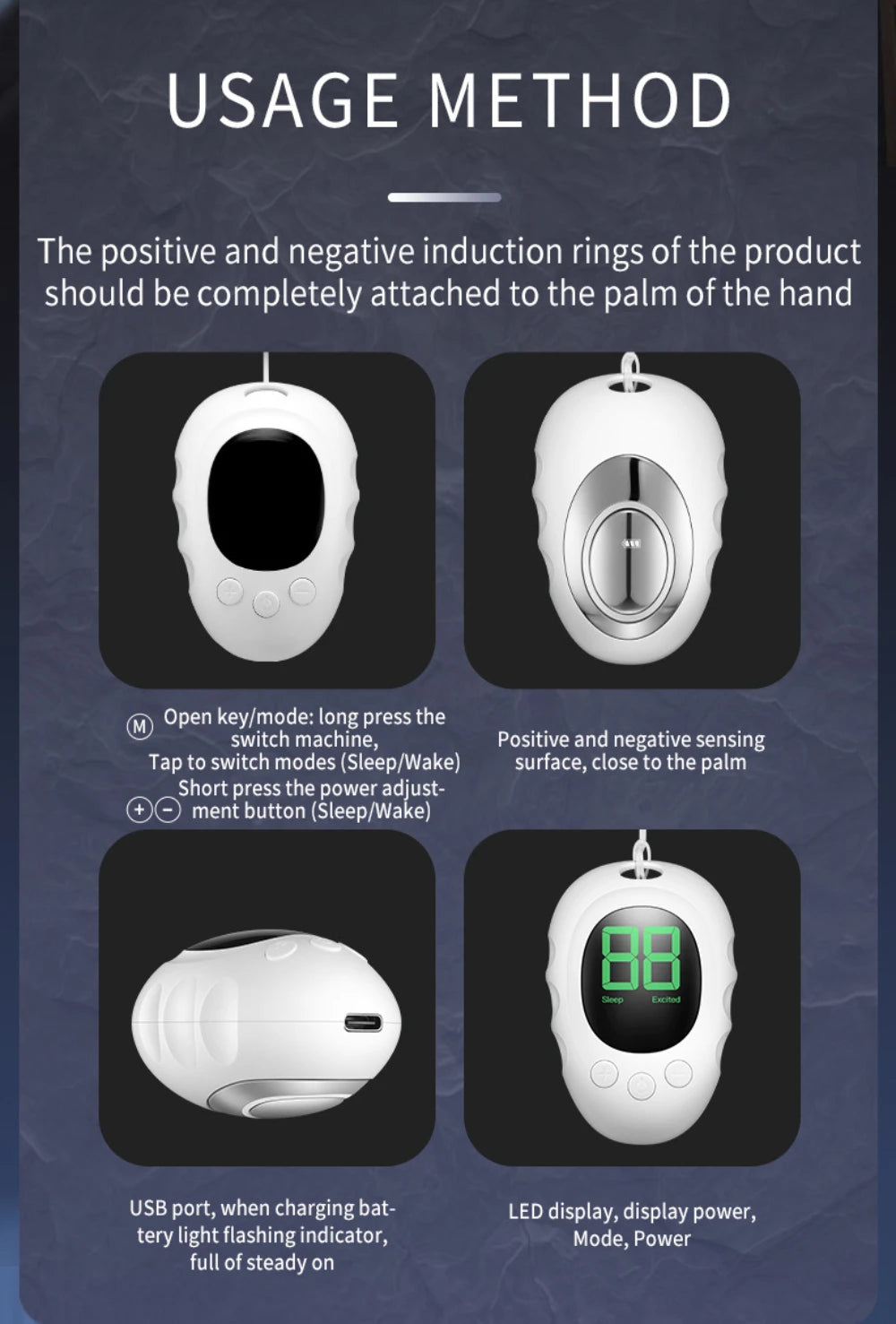 Microcurrent Sleep Aid Device — Handheld CES Relaxation Support for Calm Nights & Stress Relief (Rechargeable, Unisex)