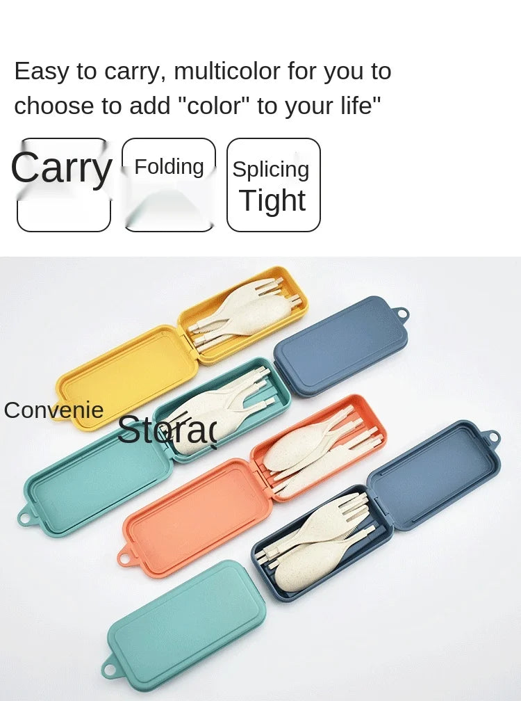 5pcs Portable Wheat Straw Cutlery Set with Carrying Box