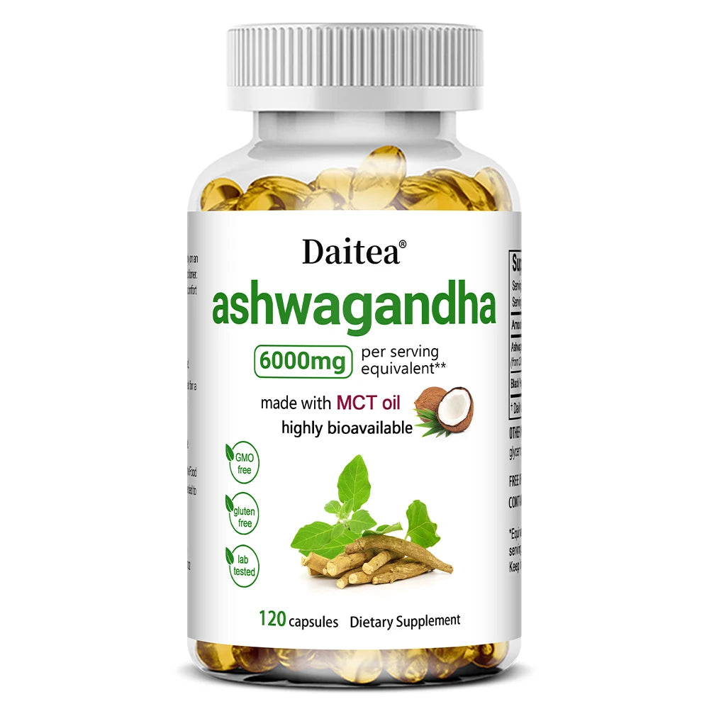 Ashwagandha Root Extract Capsules — Stress, Focus & Sleep Support with Energy Balance (6000 mg, Vegan, Non-GMO, Unisex, US Origin)