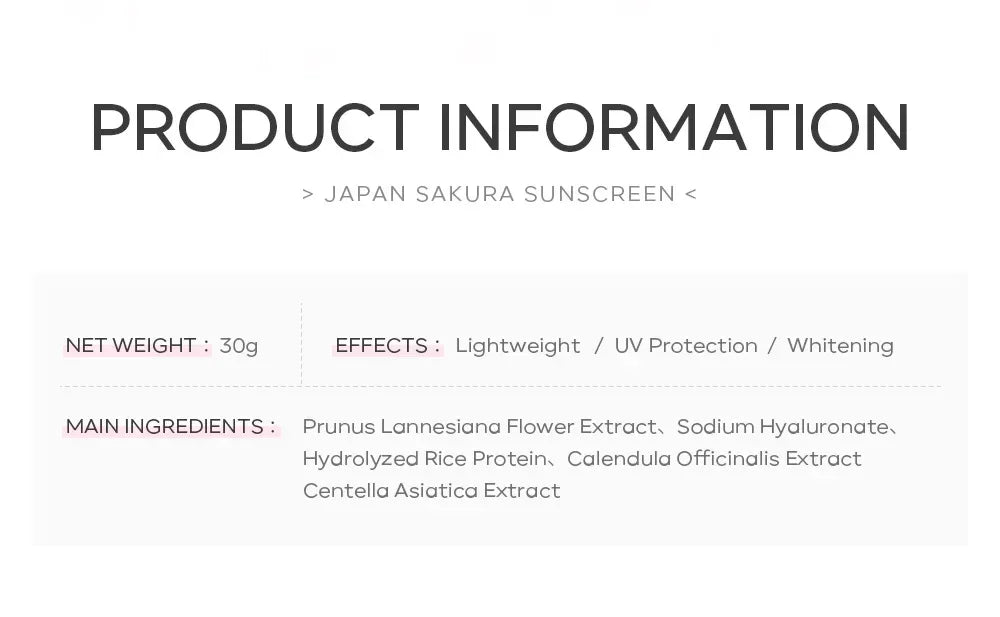Laikou Sakura Whitening Cream — SPF 50 Sunscreen & Moisturizing Facial Protector (30 g)