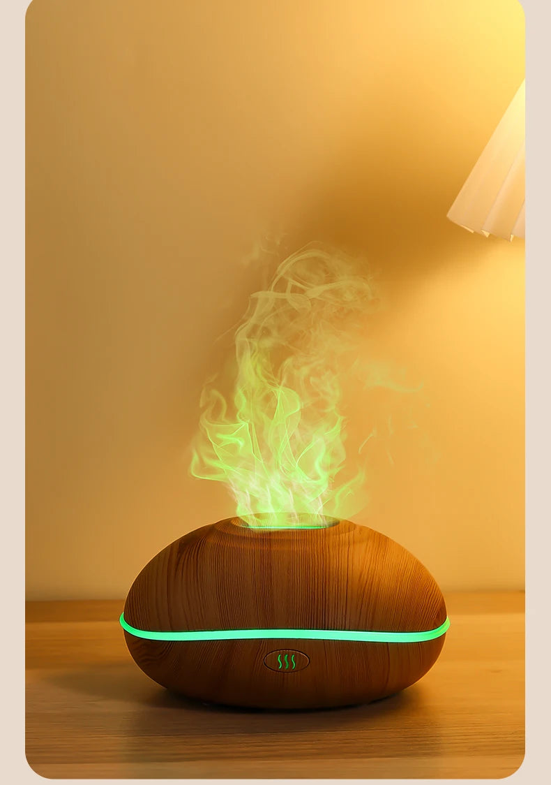 HLCOME Wood-Grain Ultrasonic Aroma Diffuser — 200 ml Essential Oil Humidifier with 7-Color LED Lights & Remote Control for Sleep and Stress Relief