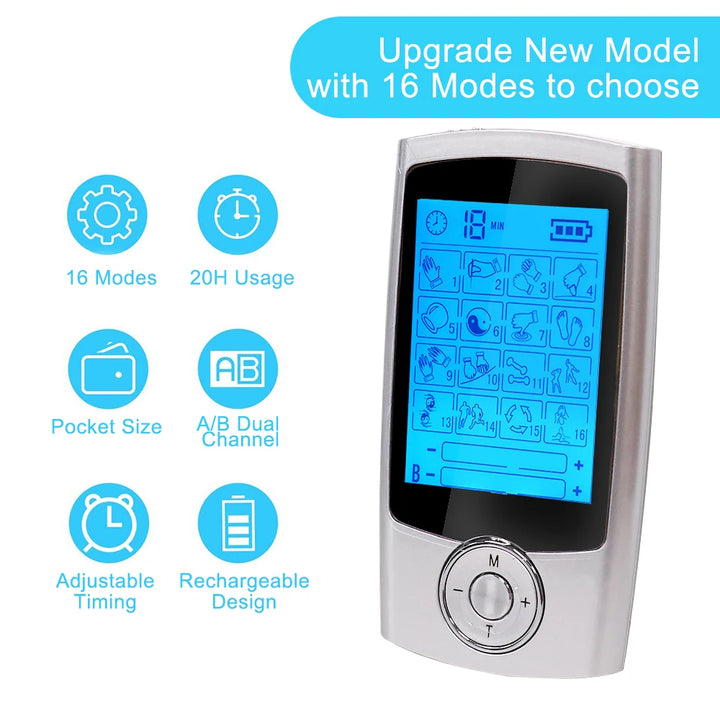 16-Mode EMS TENS Muscle Stimulator & Digital Massager