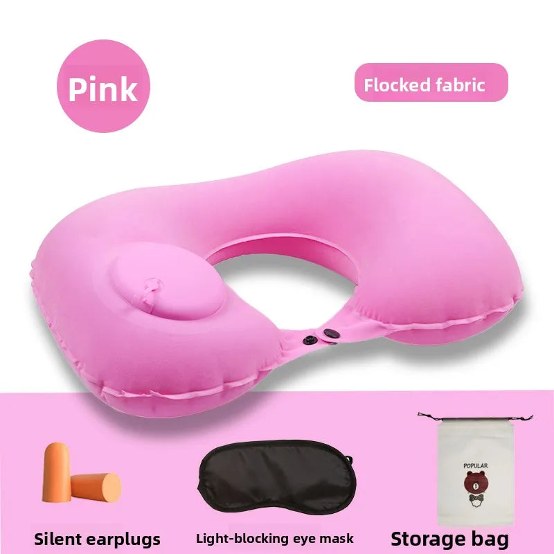 Press Inflatable U-Shaped Neck Pillow — Portable Travel Comfort for Train, Airplane & Long-Distance Journeys (Foldable, Lightweight)