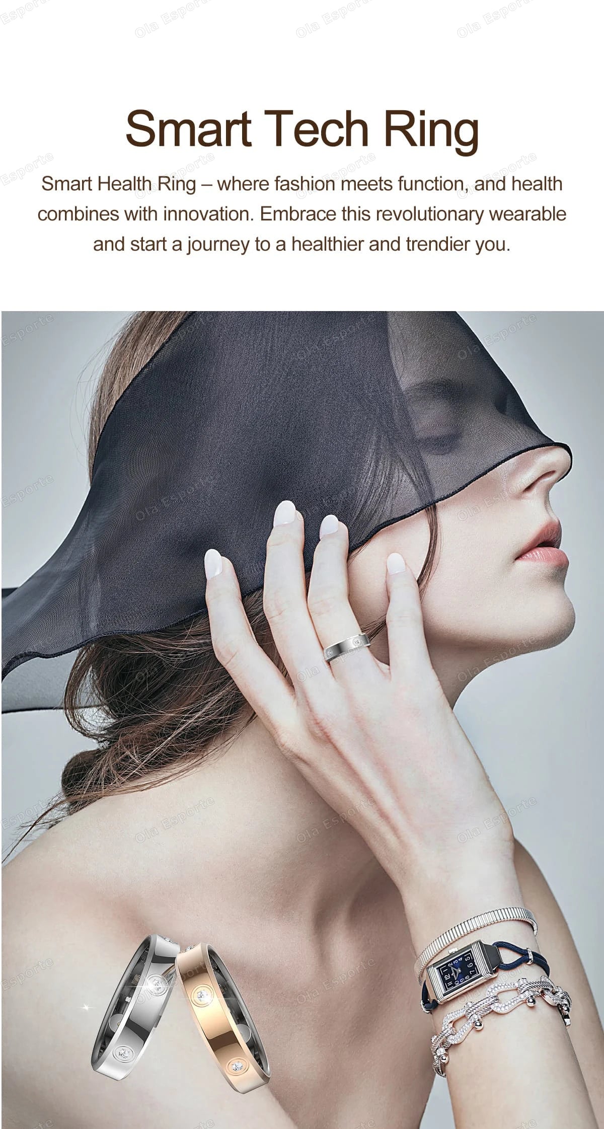 Fashion Smart Ring — Activity, Heart Rate & Sleep Wellness Tracker (5ATM Waterproof, Unisex, Android & iOS)