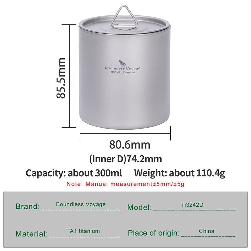 Boundless Voyage Titanium Mug — Double-Walled Anti-Scalding Stackable Cup for Outdoor Camping, Tea & Coffee (400 ml)