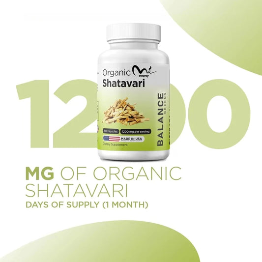 Organic Shatavari Capsules 1200 mg — 60 Capsules (Female Hormone Balance & Vitality Support)